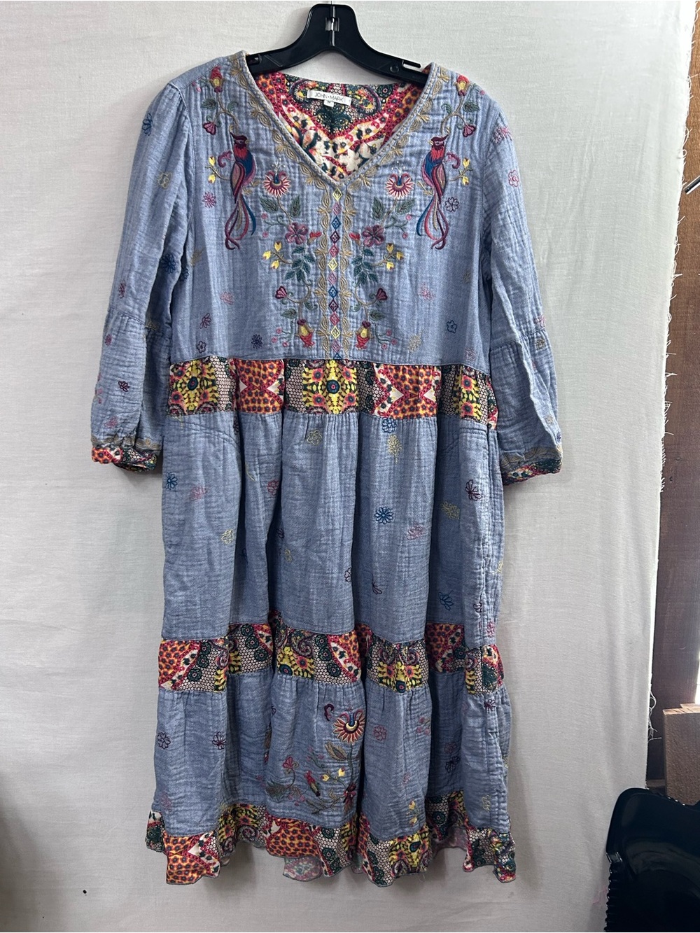 John Mark Tiered Embroidered V-Neck Dress